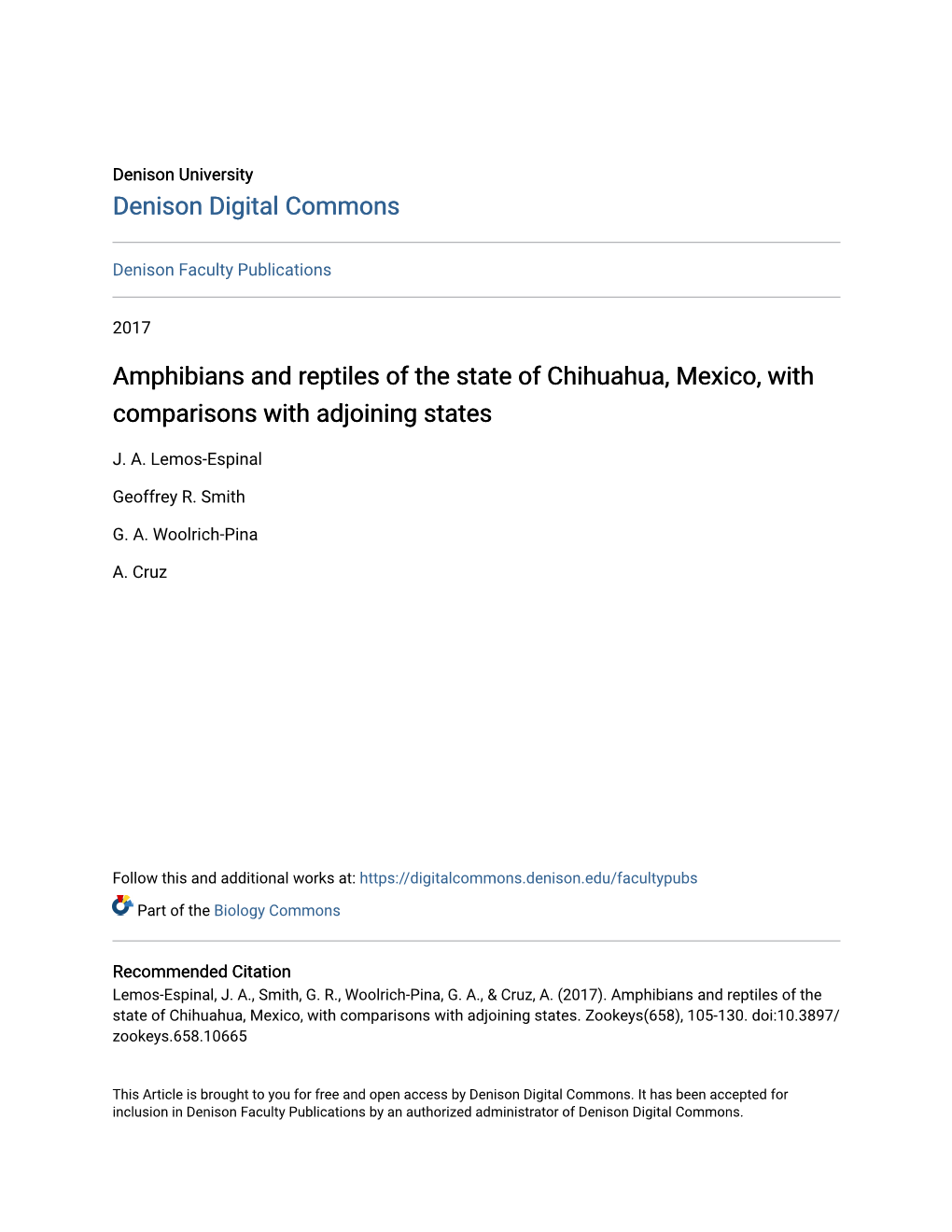 Amphibians and Reptiles of the State of Chihuahua, Mexico, with Comparisons with Adjoining States