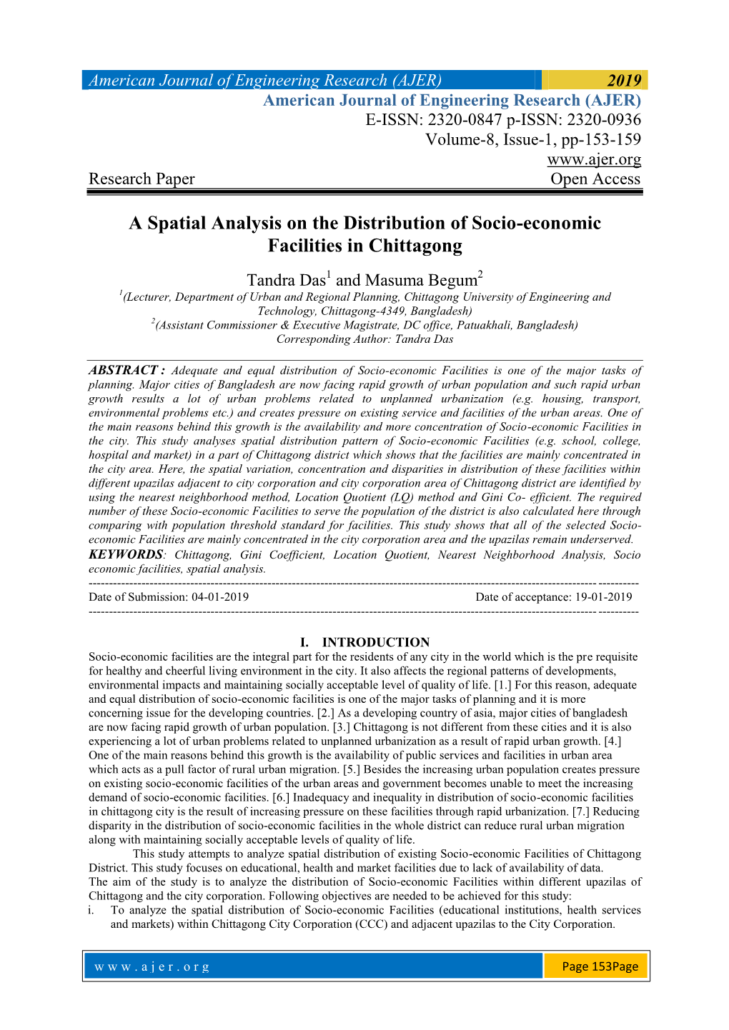 A Spatial Analysis on the Distribution of Socio-Economic Facilities in Chittagong