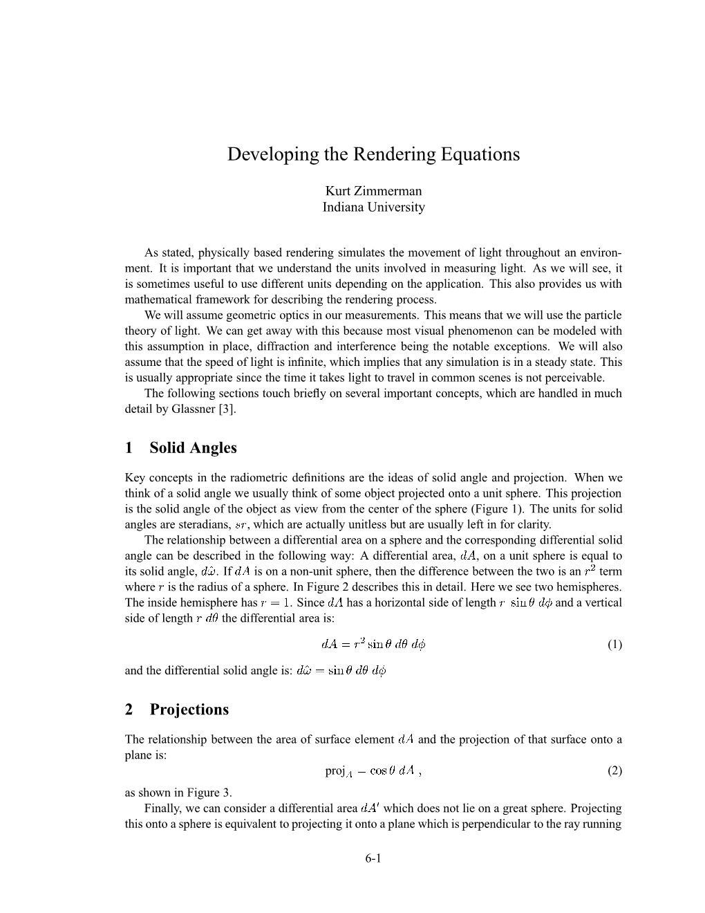 Developing the Rendering Equations