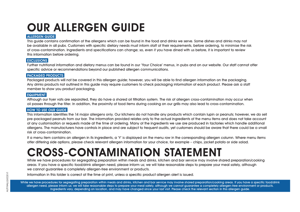 Our Allergen Guide Cross-Contamination