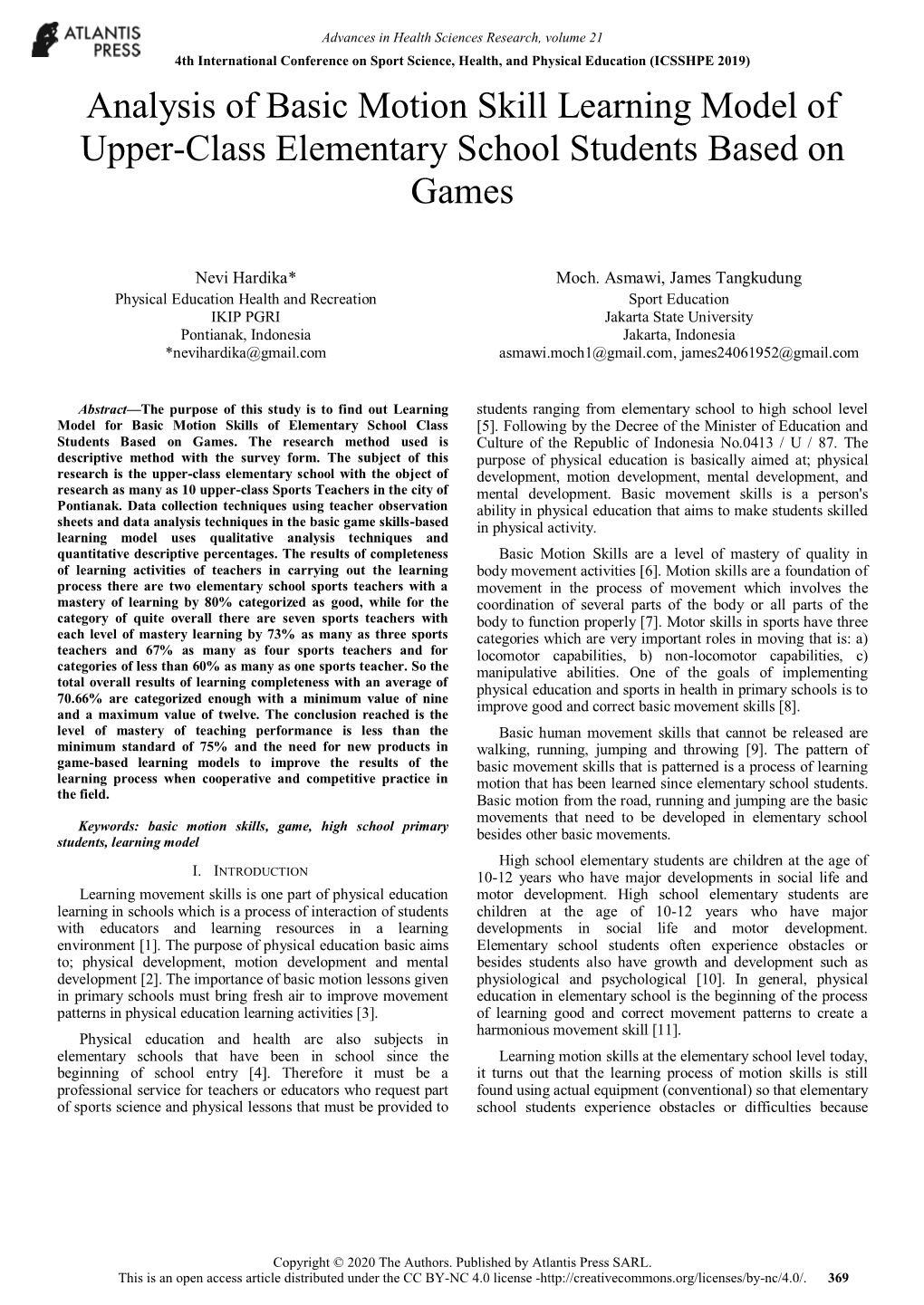 Analysis of Basic Motion Skill Learning Model of Upper-Class Elementary School Students Based on Games