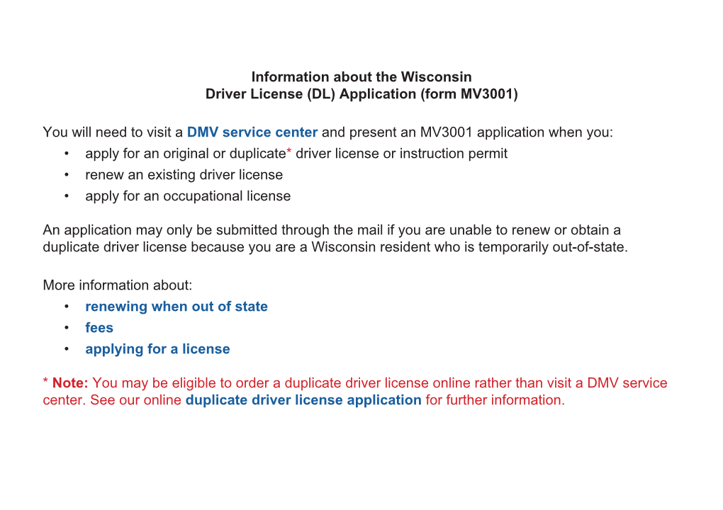 Driver License Application (Form MV3001)