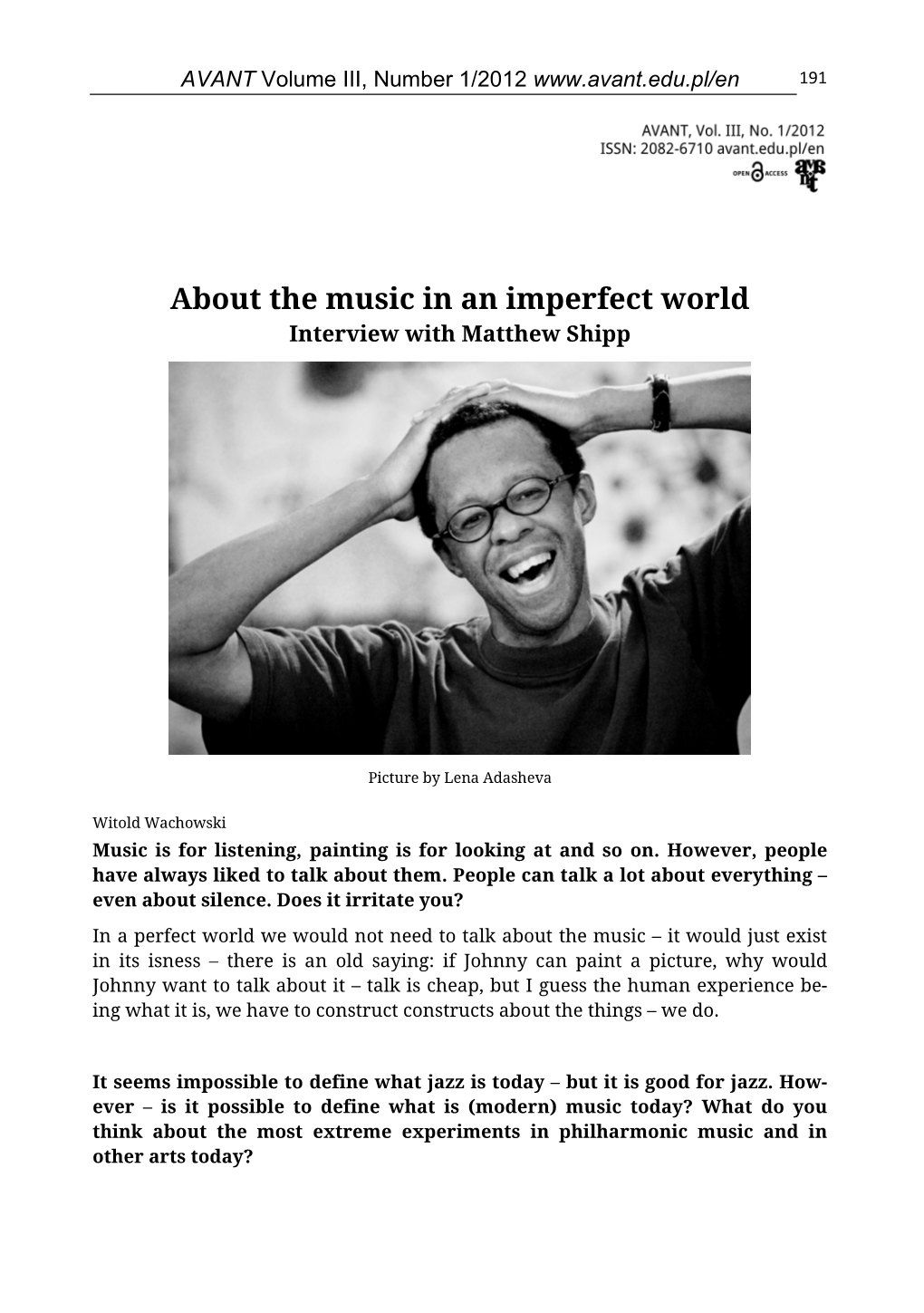 About the Music in an Imperfect World Interview with Matthew Shipp