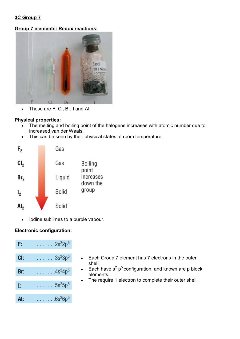 3C Group 7 Group 7 Elements: Redox Reactions: These Are F, Cl, Br, I And