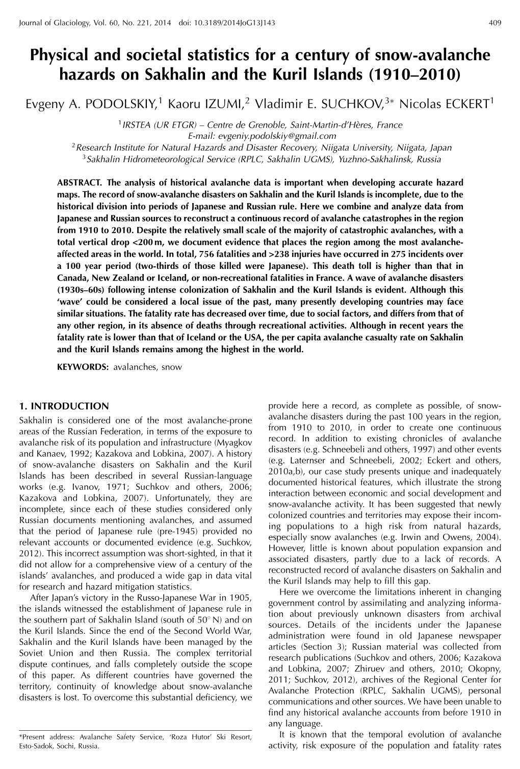 Physical and Societal Statistics for a Century of Snow-Avalanche Hazards on Sakhalin and the Kuril Islands (1910–2010)