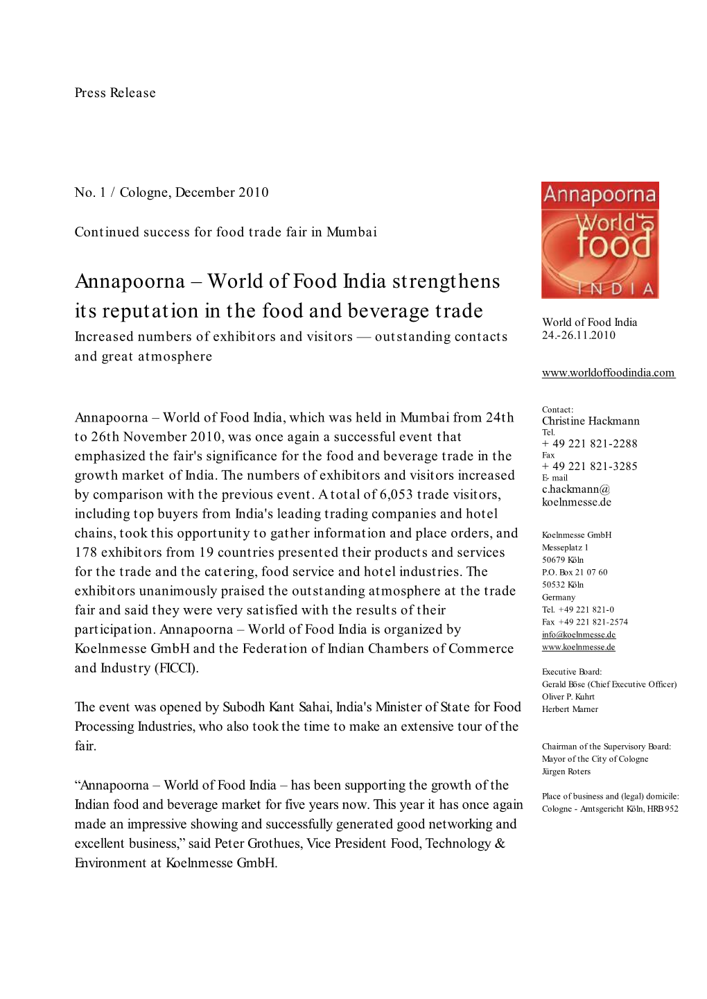 Annapoorna – World of Food India Strengthens Its Reputation in The