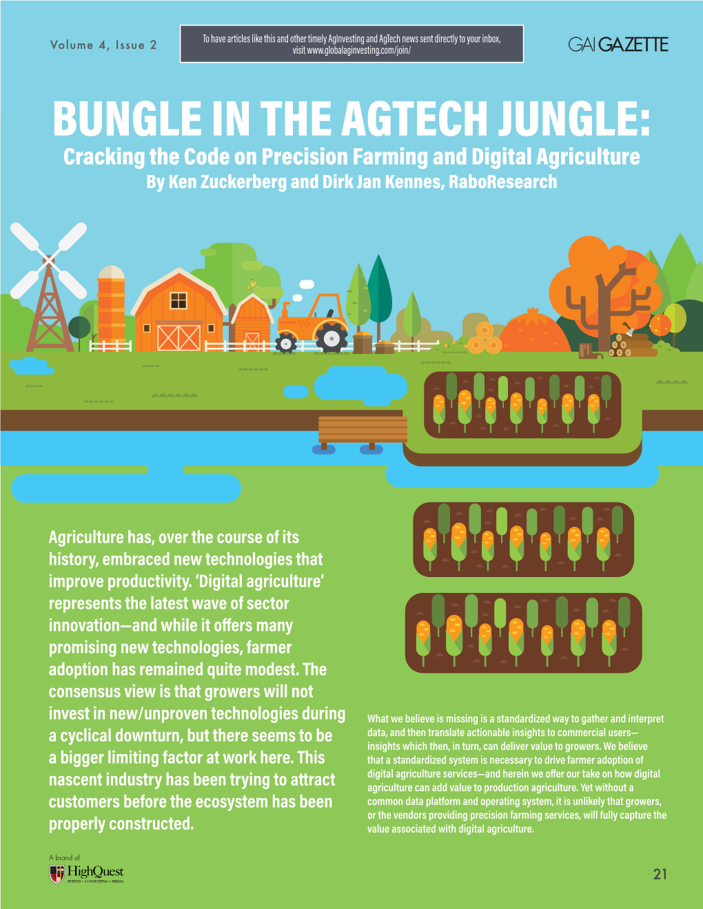 BUNGLE in the AGTECH JUNGLE: Cracking the Code on Precision Farming and Digital Agriculture by Ken Zuckerberg and Dirk Jan Kennes, Raboresearch