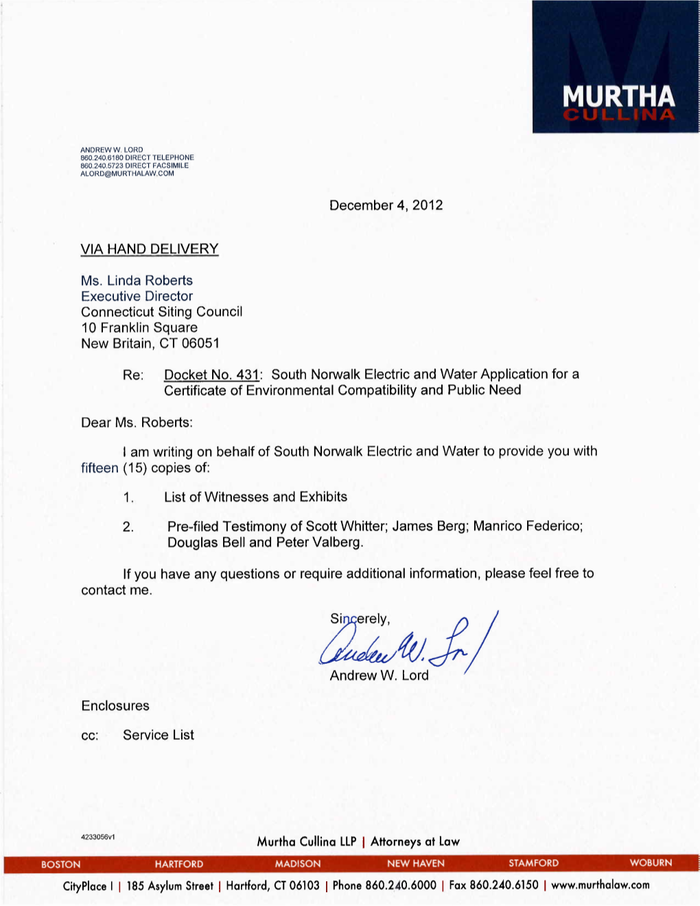 SNEW Pre-Filed Submission, Dated December 4, 2012