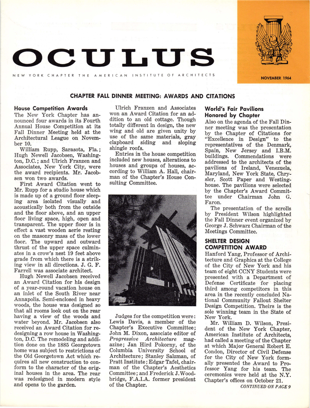 Oculus New York Chapter the Ameri Ca N Institute of Ar C Hitects November 1964