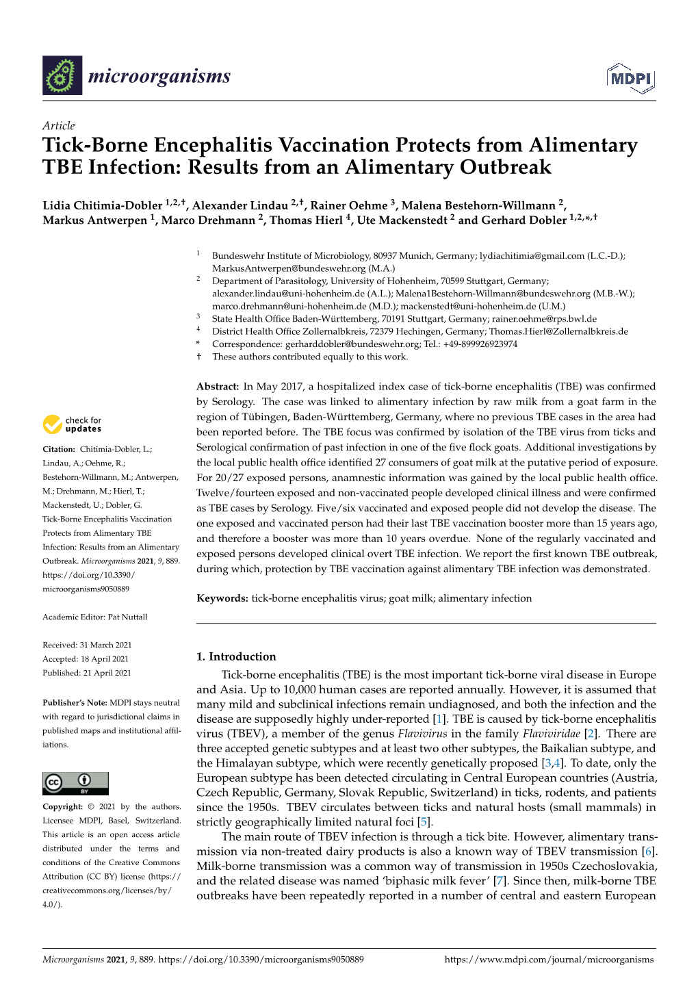 Tick-Borne Encephalitis Vaccination Protects from Alimentary TBE Infection: Results from an Alimentary Outbreak