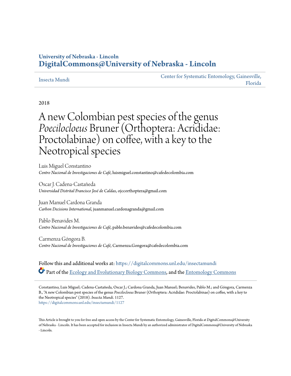A New Colombian Pest Species of the Genus