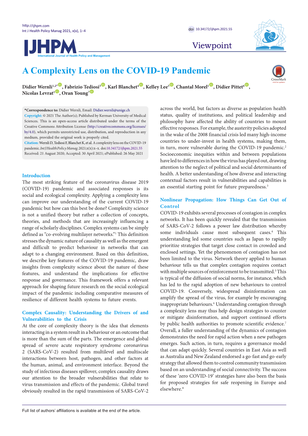 A Complexity Lens on the COVID-19 Pandemic
