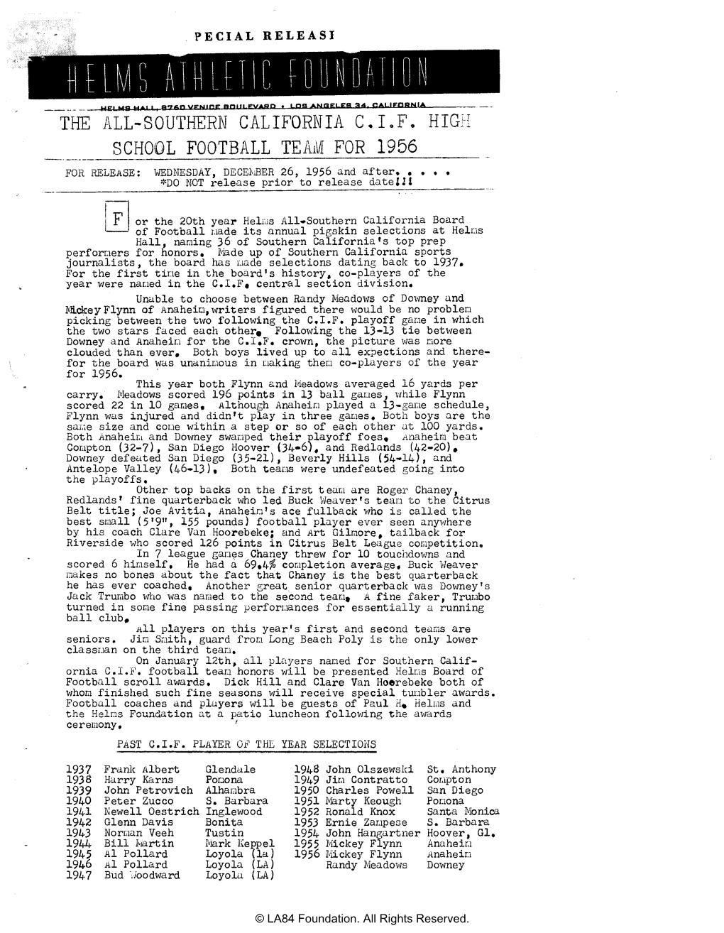 Helms Football Annual 1956