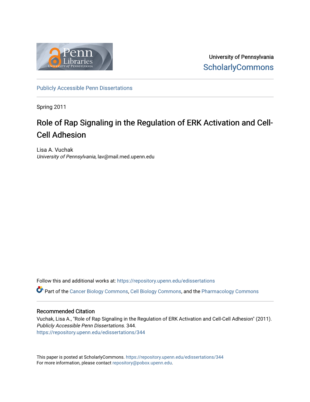 Role of Rap Signaling in the Regulation of ERK Activation and Cell-Cell Adhesion" (2011)