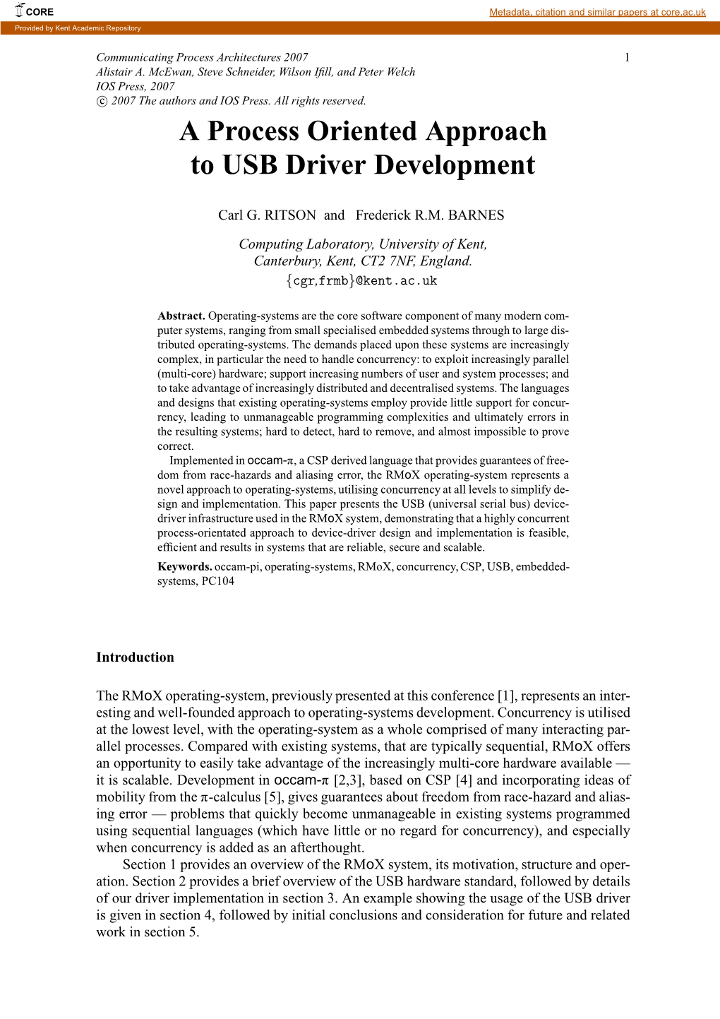 A Process Oriented Approach to USB Driver Development