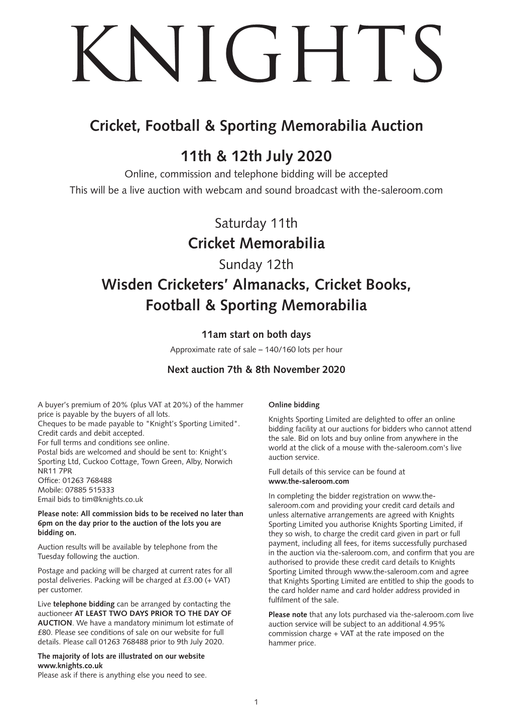 Cricket, Football & Sporting Memorabilia Auction 11Th & 12Th