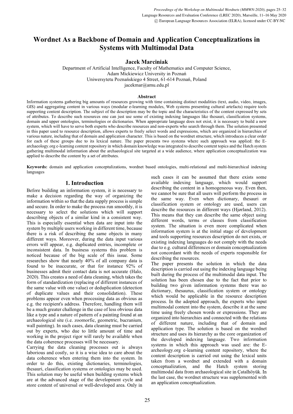 Wordnet As a Backbone of Domain and Application Conceptualizations in Systems with Multimodal Data