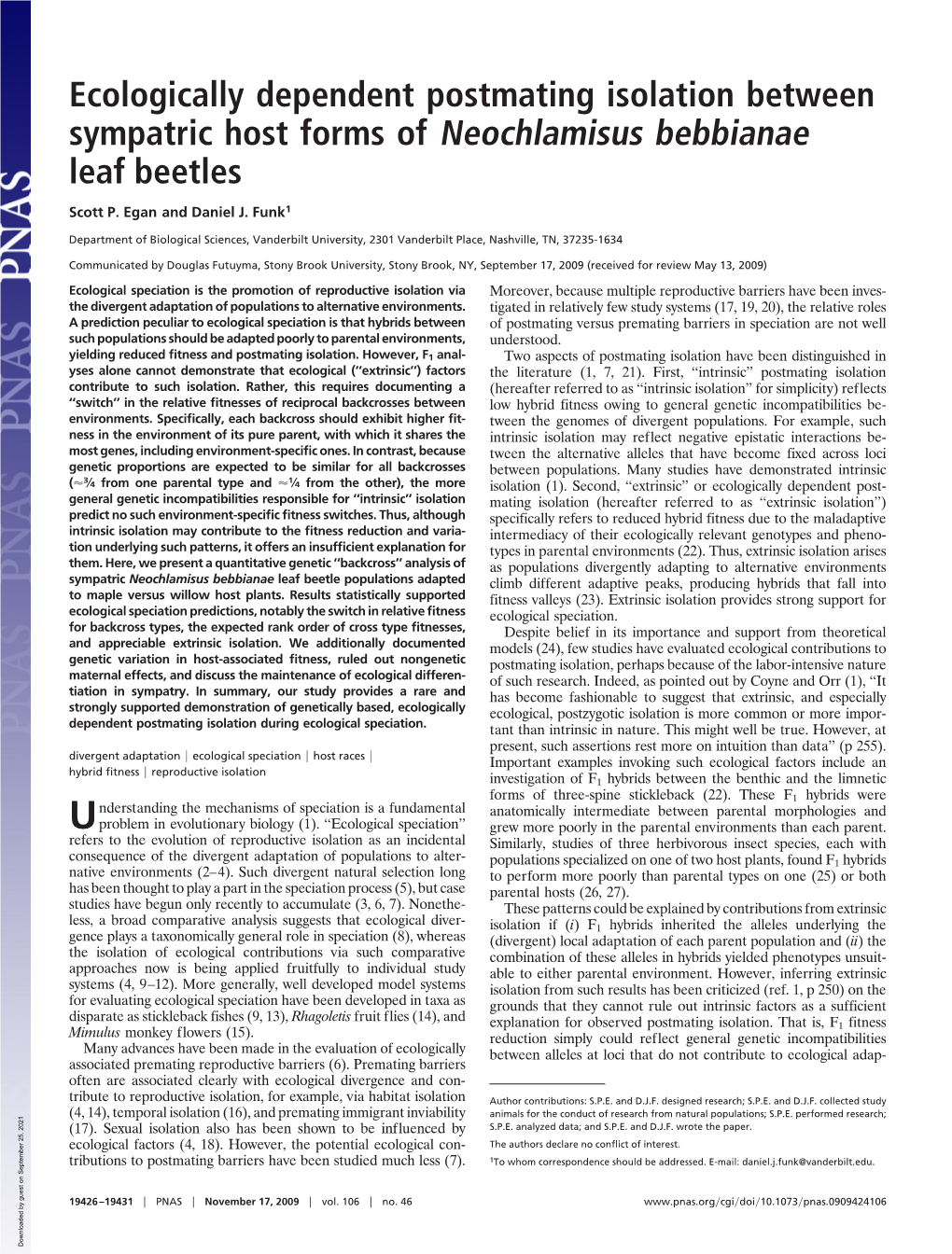 Ecologically Dependent Postmating Isolation Between Sympatric Host Forms of Neochlamisus Bebbianae Leaf Beetles