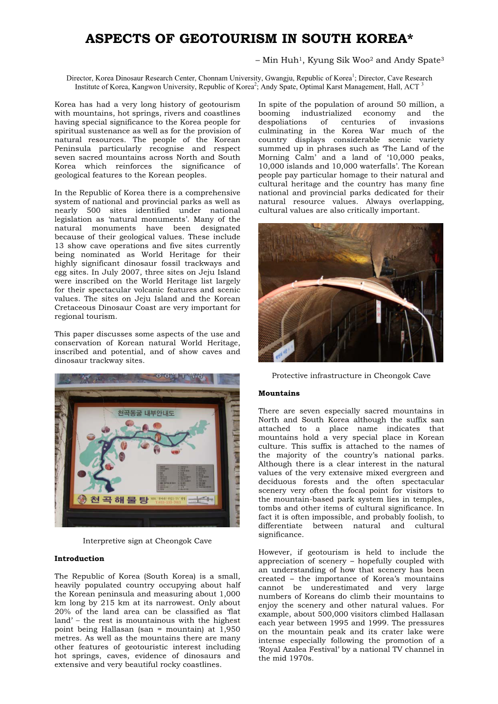 Aspects of Geotourism in South Korea*