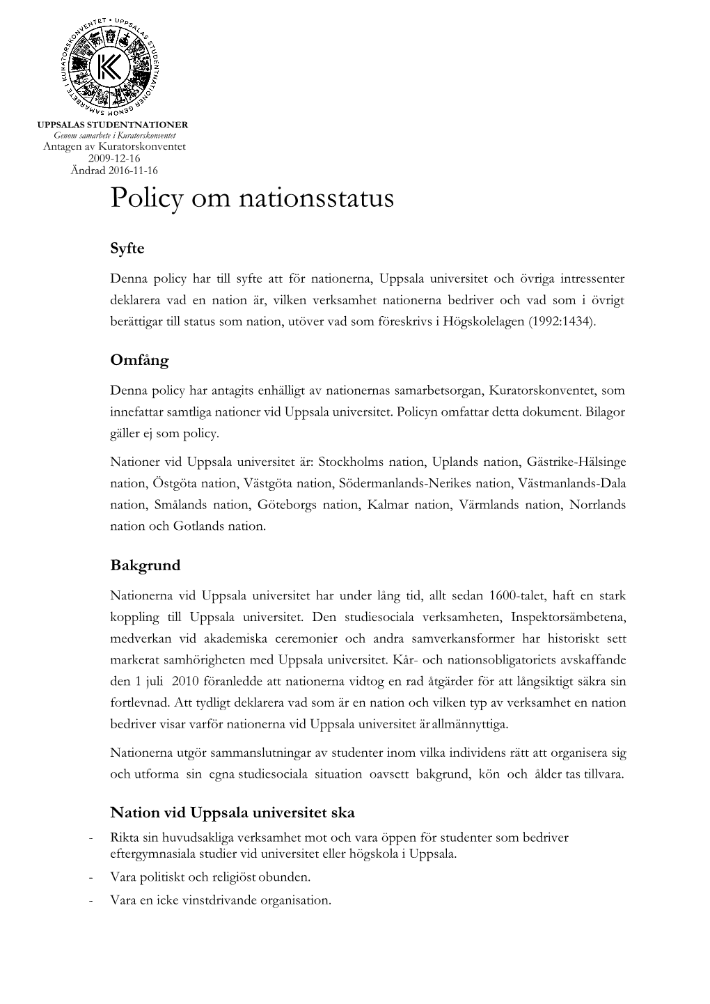 Policy Om Nationsstatus