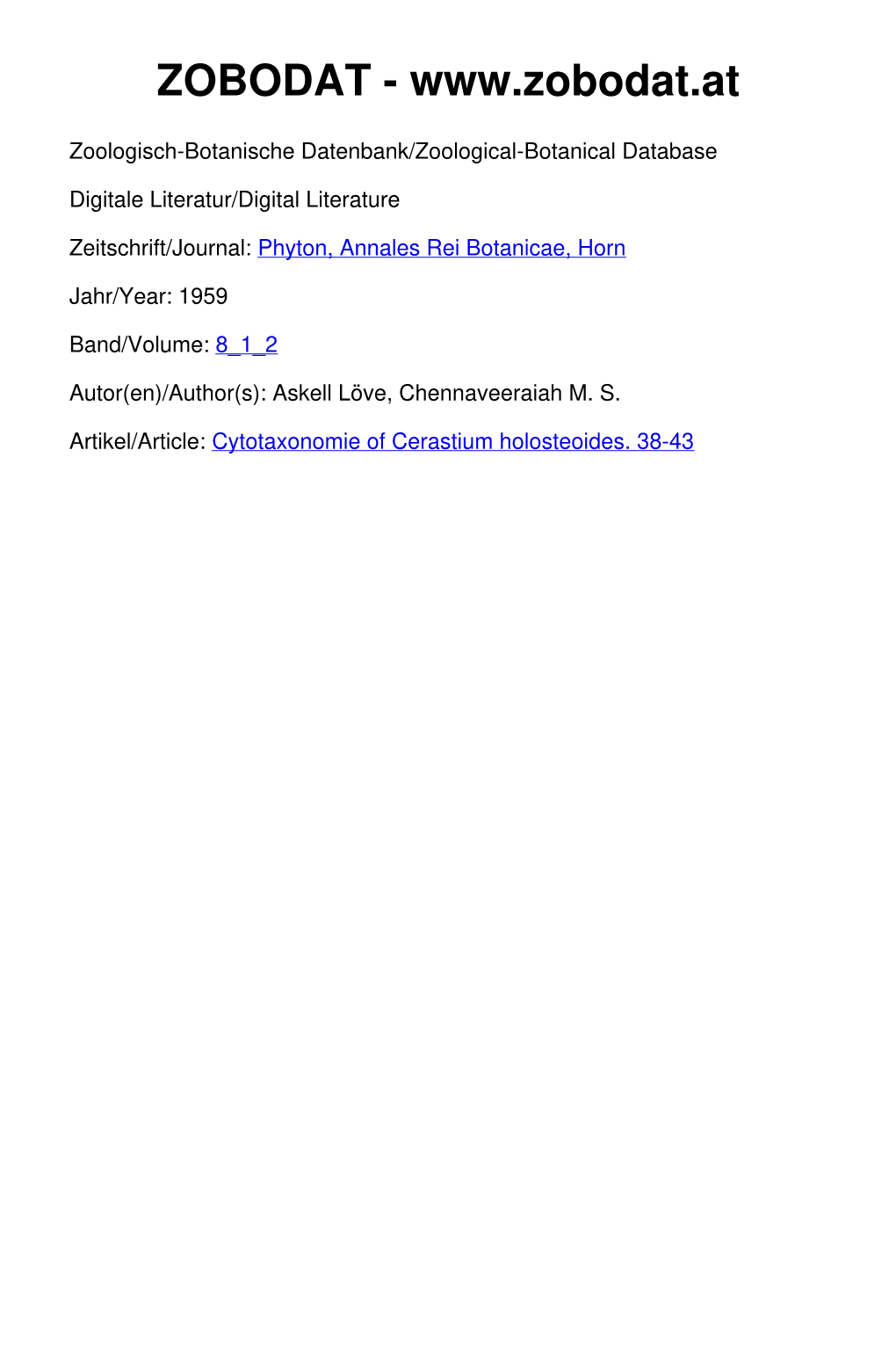 Cytotaxonomy of Cerastium Holosteoides by Äskell LÖVE & M