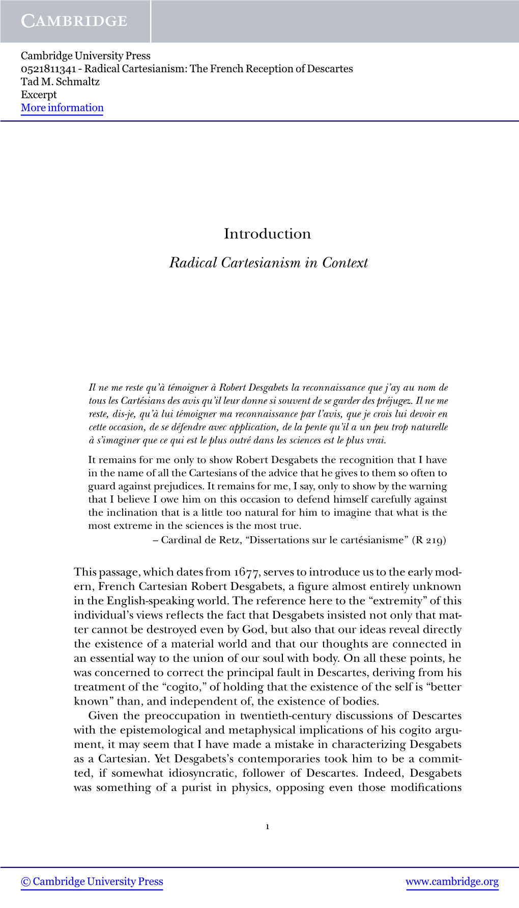 Introduction Radical Cartesianism in Context