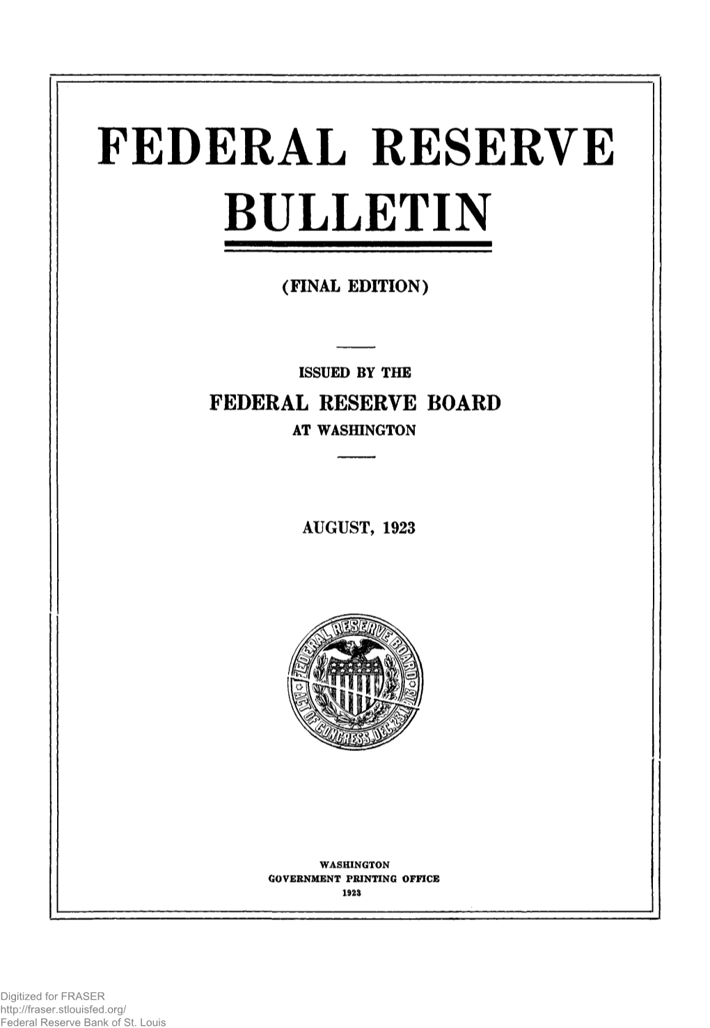 Federal Reserve Bulletin August 1923