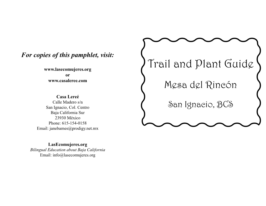 Trail and Plant Guide Or Mesa Del Rincón Casa Lereé Calle Madero S/N San Ignacio, Col