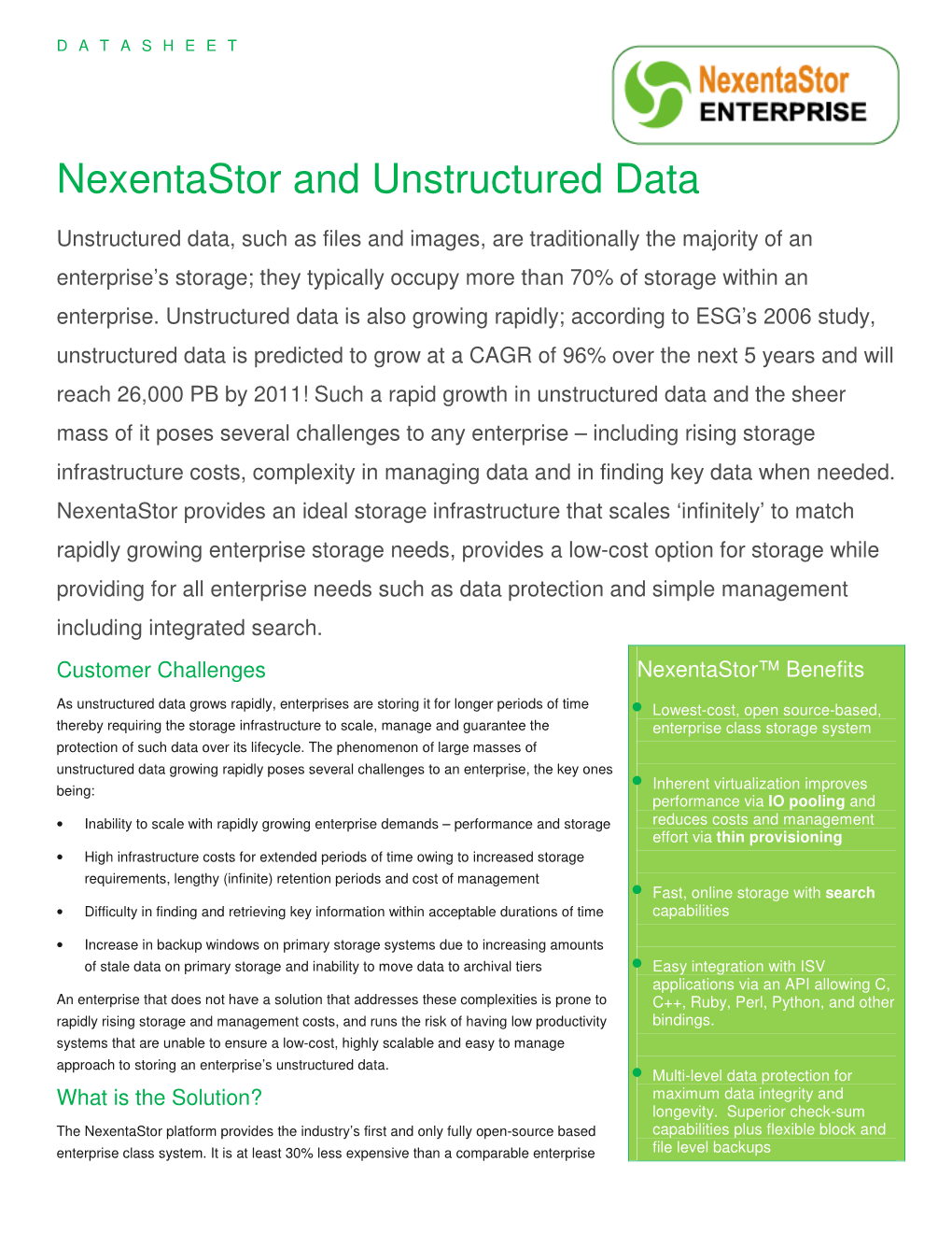 Nexentastor and Unstructured Data