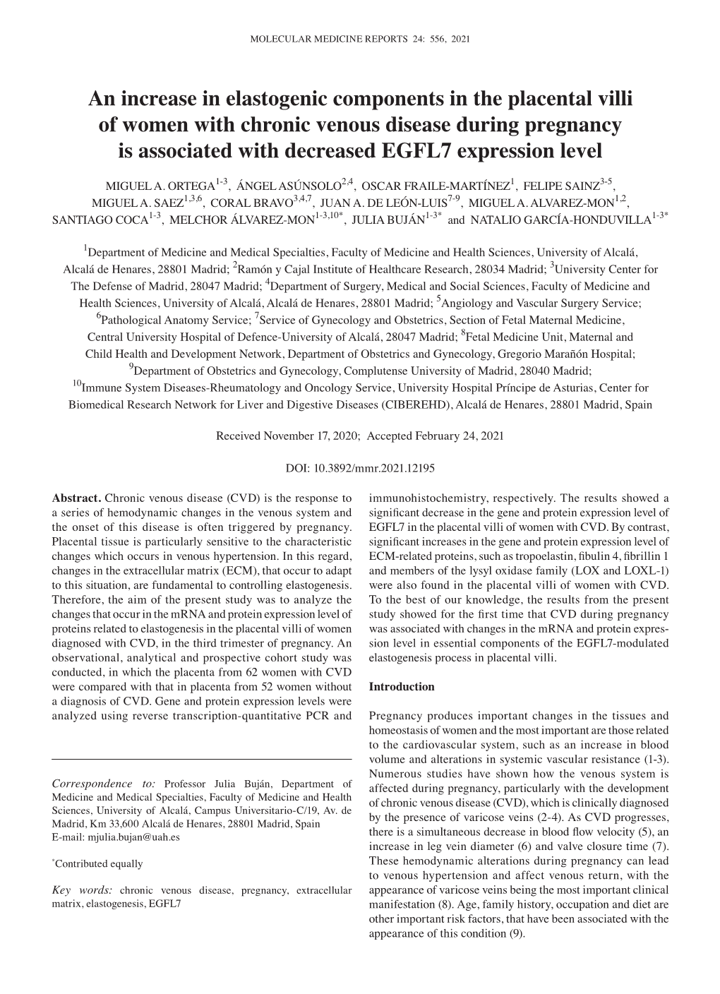 An Increase in Elastogenic Components in the Placental Villi of Women with Chronic Venous Disease During Pregnancy Is Associated with Decreased EGFL7 Expression Level