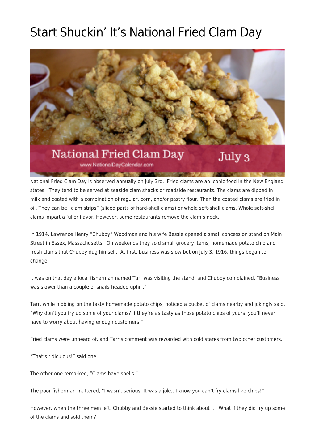 S National Fried Clam Day