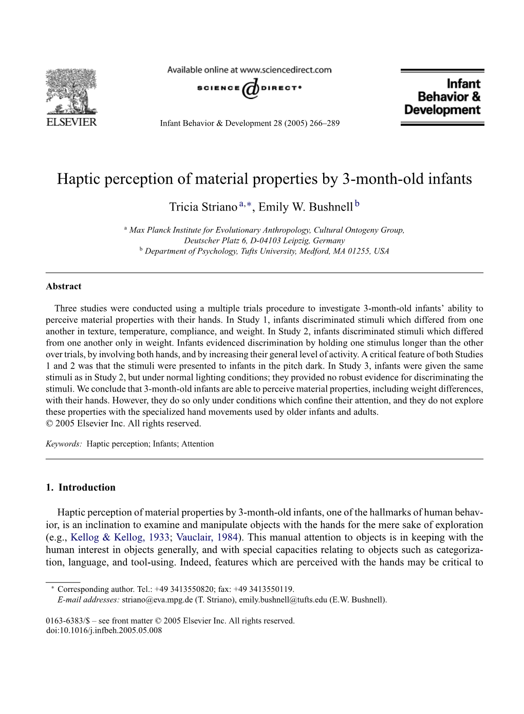 Haptic Perception of Material Properties by 3-Month-Old Infants