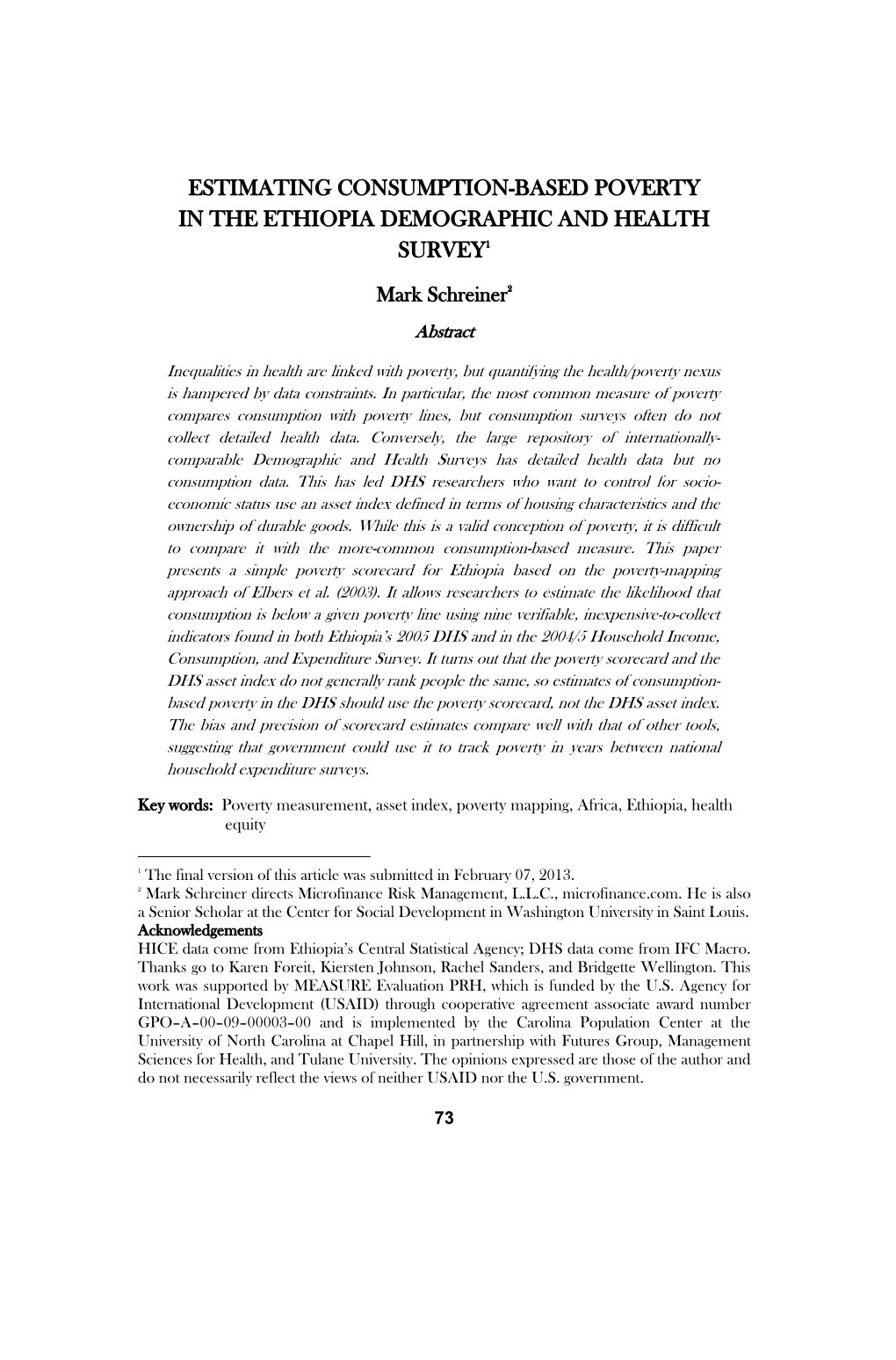 Estimating Consumption-Based Poverty in the Ethiopia Demographic and Health Survey1