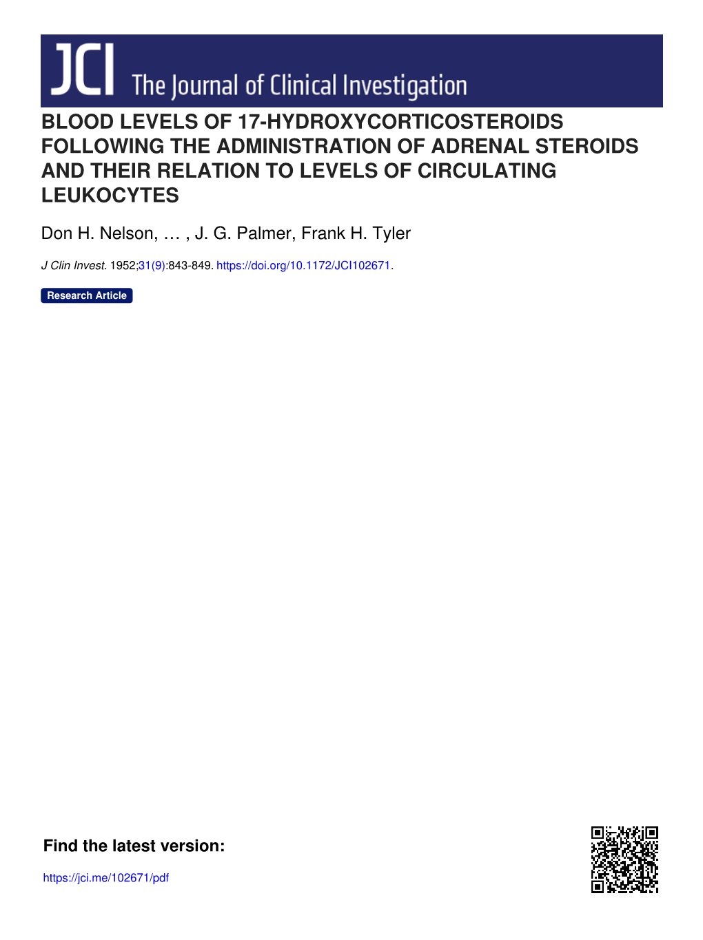 Blood Levels of 17-Hydroxycorticosteroids Following the Administration of Adrenal Steroids and Their Relation to Levels of Circulating Leukocytes