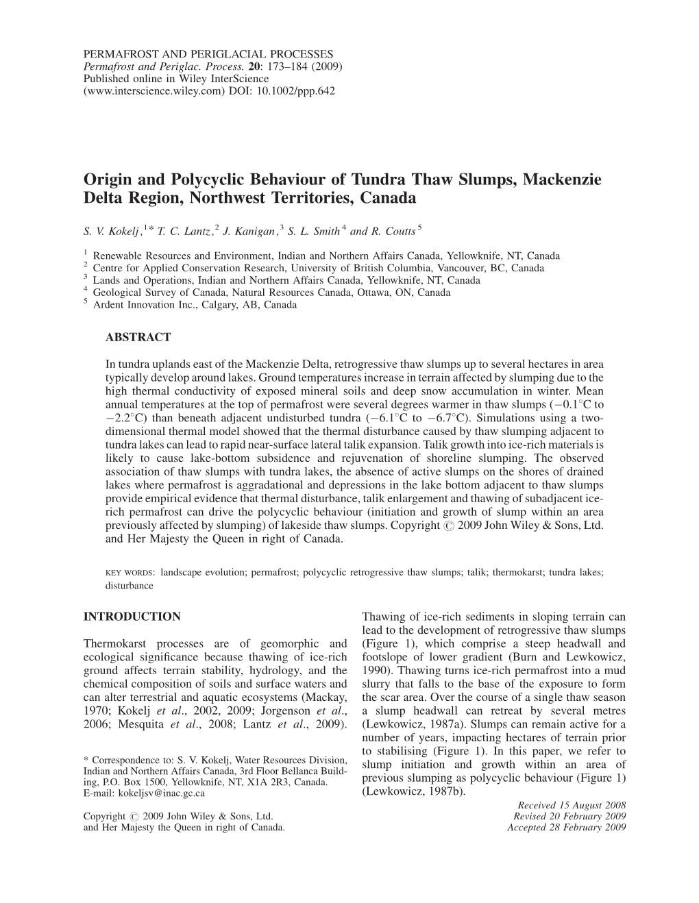 Origin and Polycyclic Behaviour of Tundra Thaw Slumps, Mackenzie Delta Region, Northwest Territories, Canada