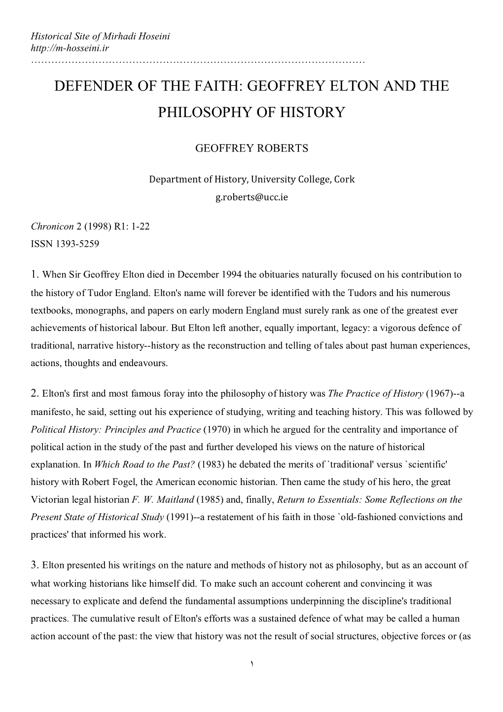 Geoffrey Elton and the Philosophy of History