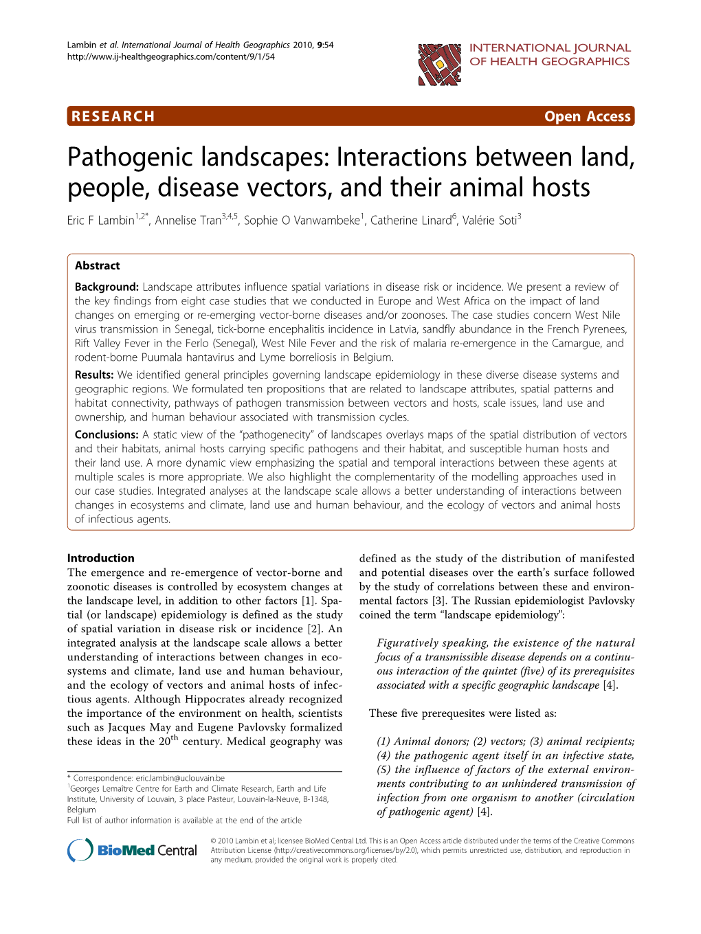 Interactions Between Land, People, Disease Vectors, and Their Animal