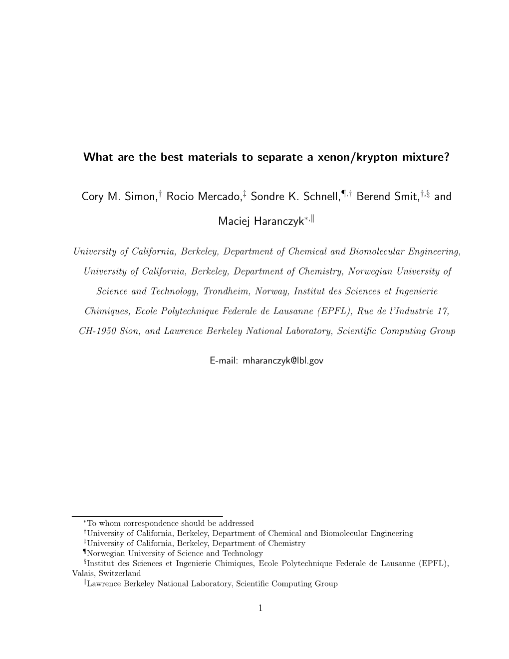 What Are the Best Materials to Separate a Xenon/Krypton Mixture?