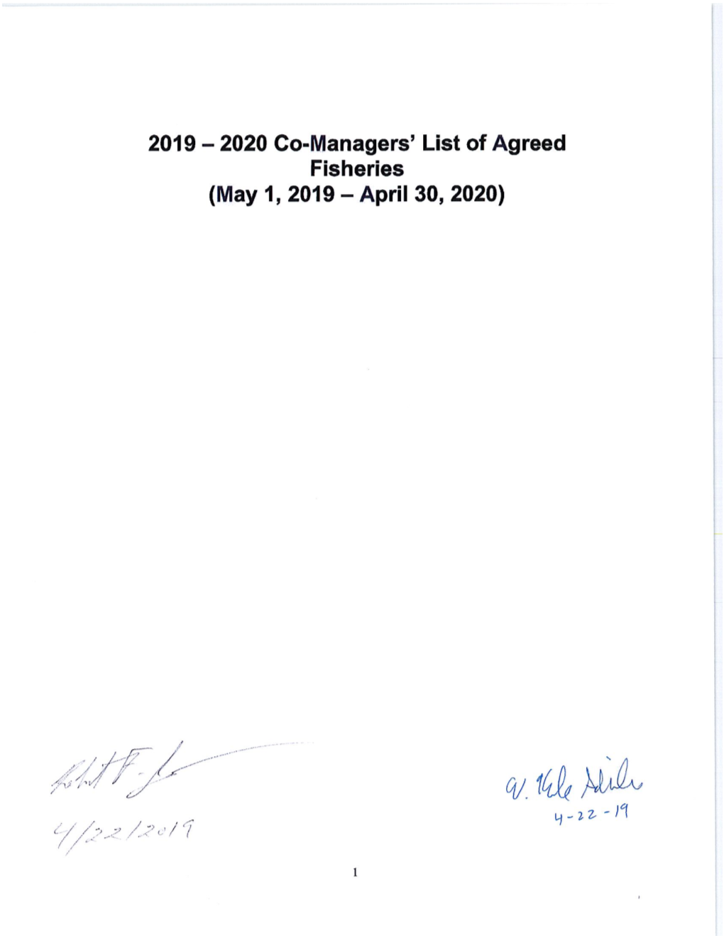 2019-2020 Co-Managers' List of Agreed Fisheries