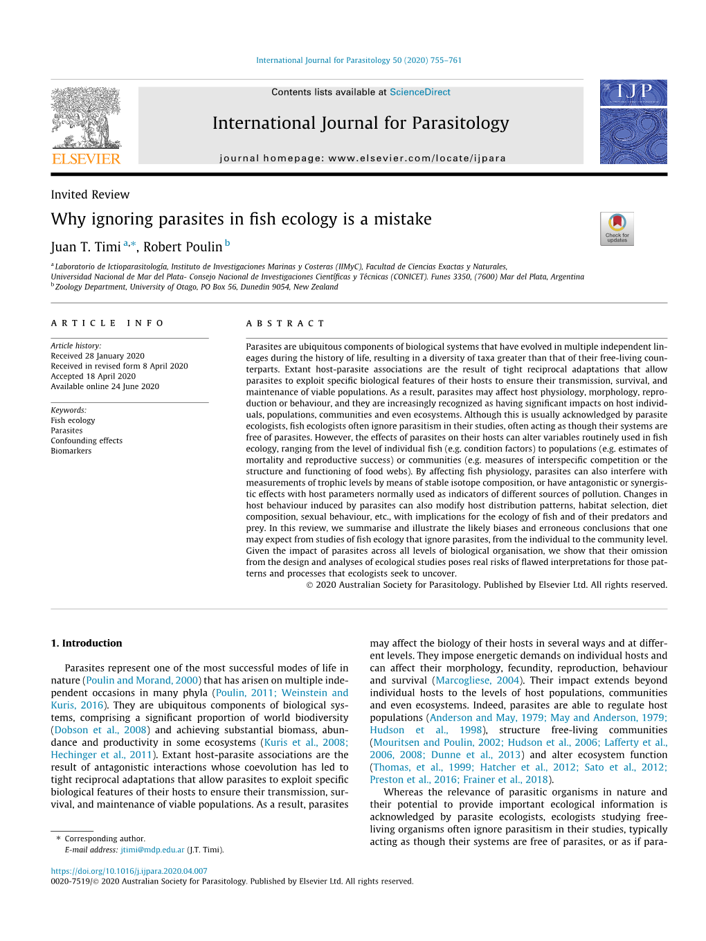 Why Ignoring Parasites in Fish Ecology Is a Mistake