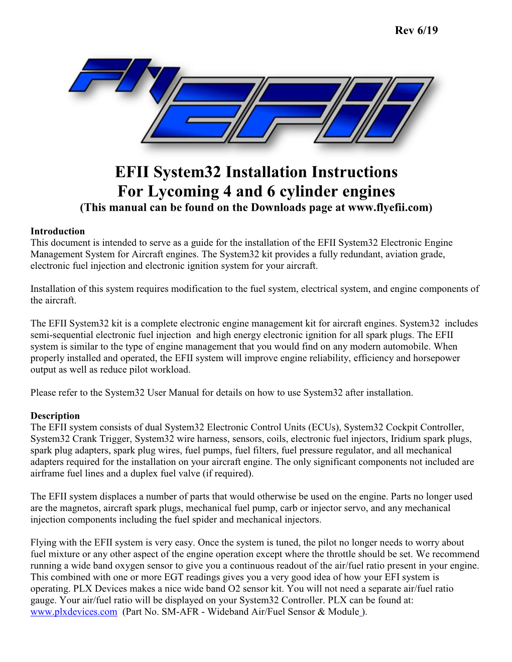 EFII System32 Installation Instructions for Lycoming 4 and 6 Cylinder Engines (This Manual Can Be Found on the Downloads Page At