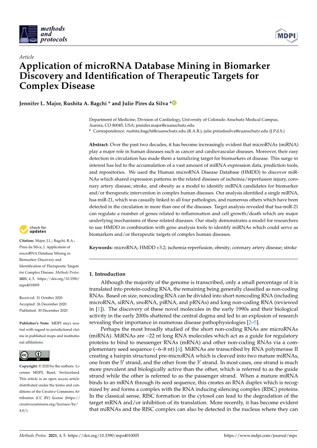 Application of Microrna Database Mining in Biomarker Discovery and Identiﬁcation of Therapeutic Targets for Complex Disease