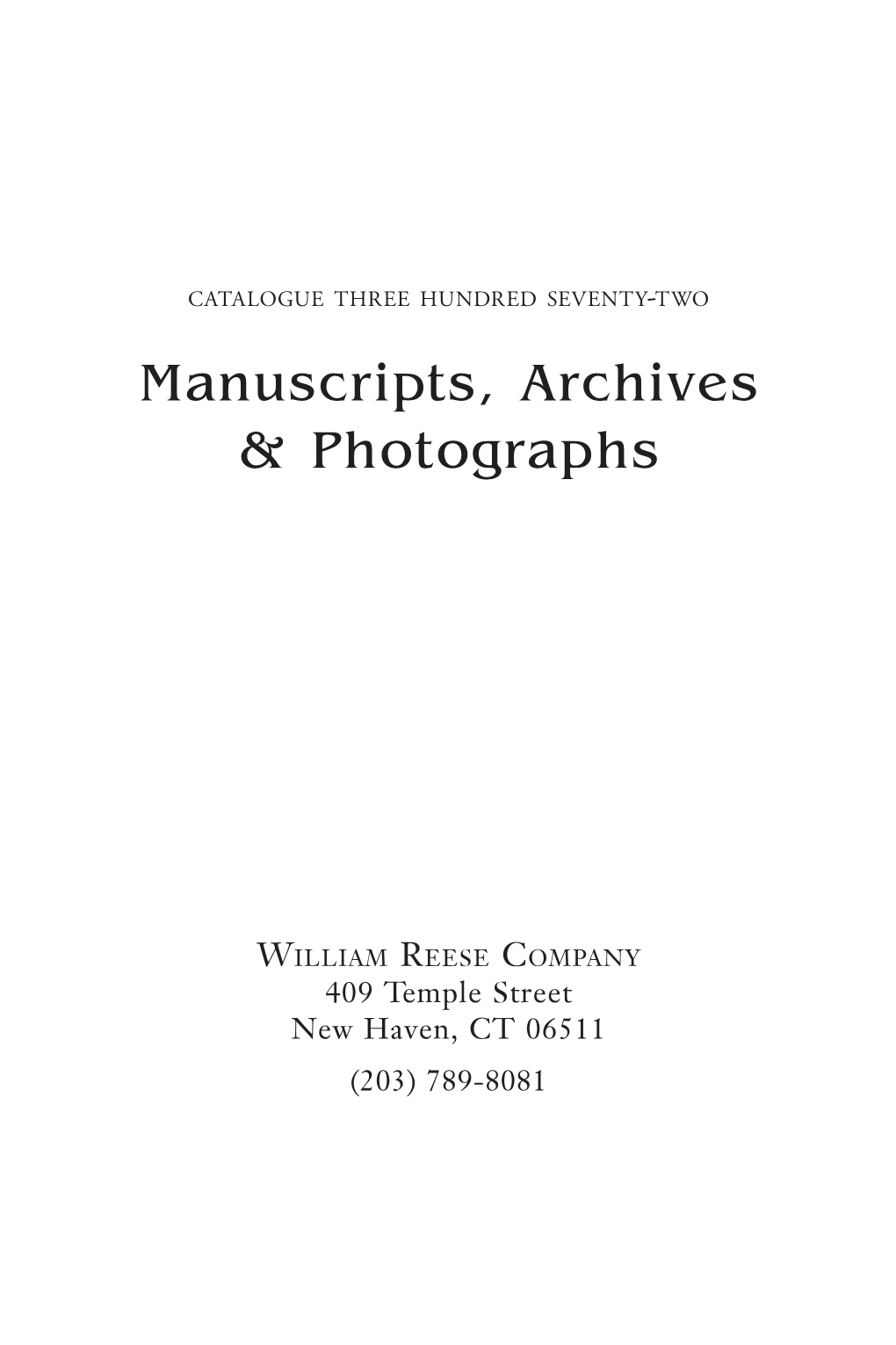 Manuscripts, Archives & Photographs