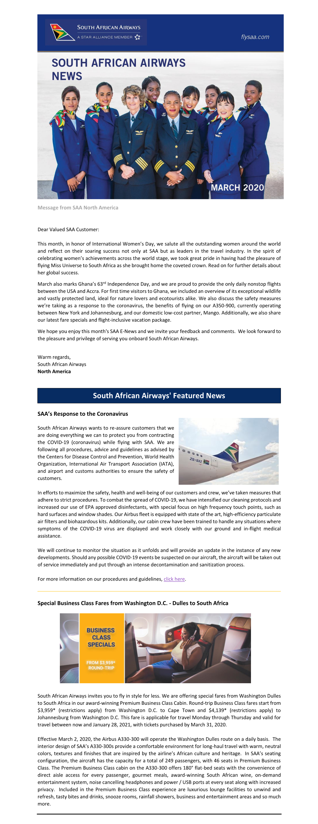 South African Airways' Featured News