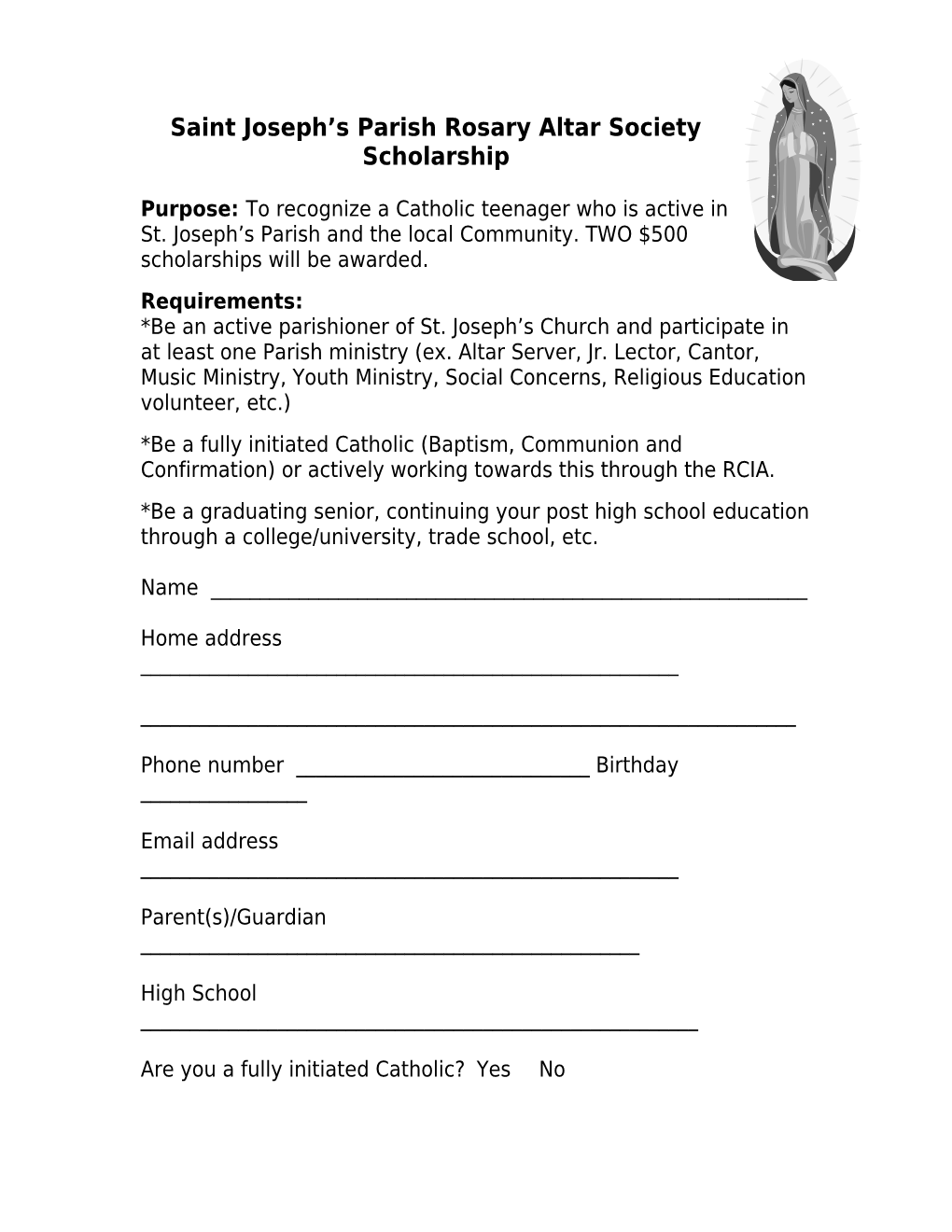 Saint Joseph S Parish Rosary Altar Society Scholarship