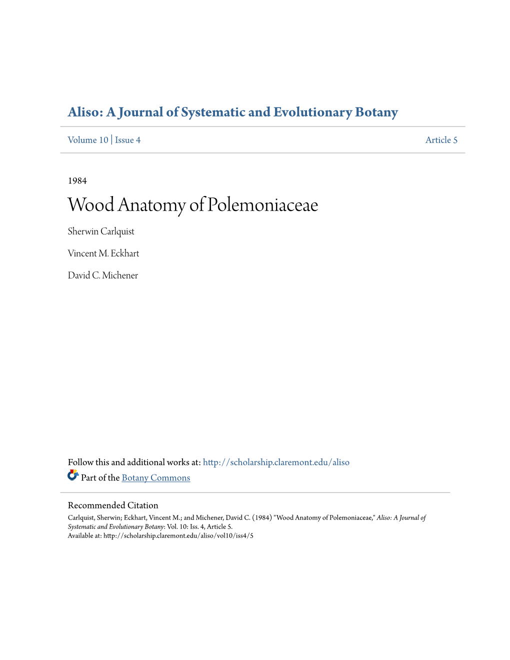 Wood Anatomy of Polemoniaceae Sherwin Carlquist