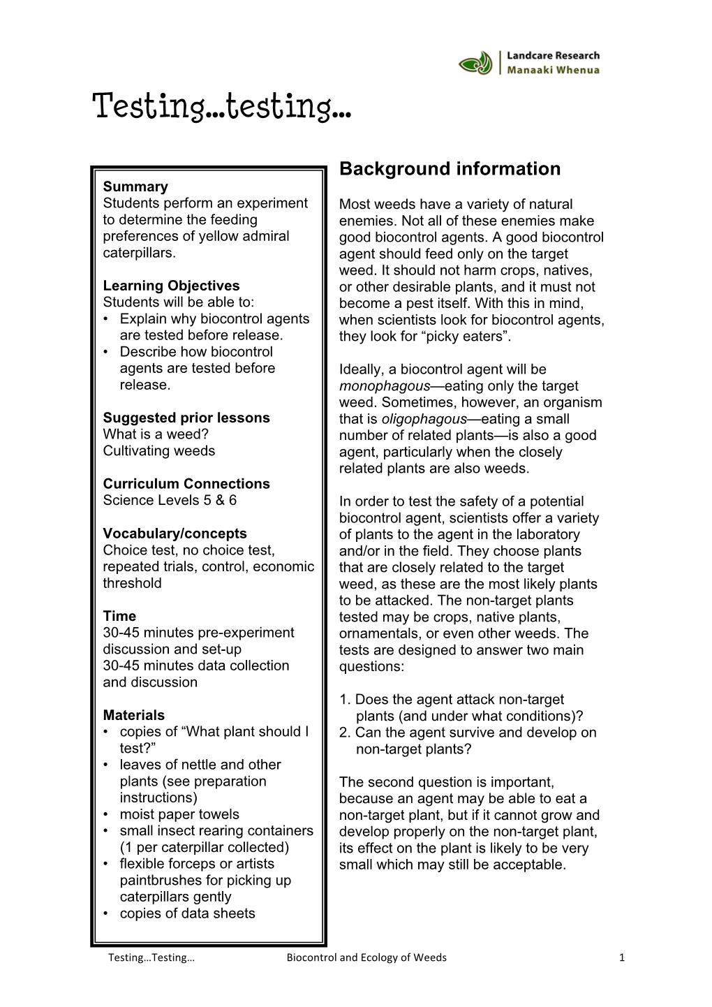 Testing... Testing ... Lesson Plan