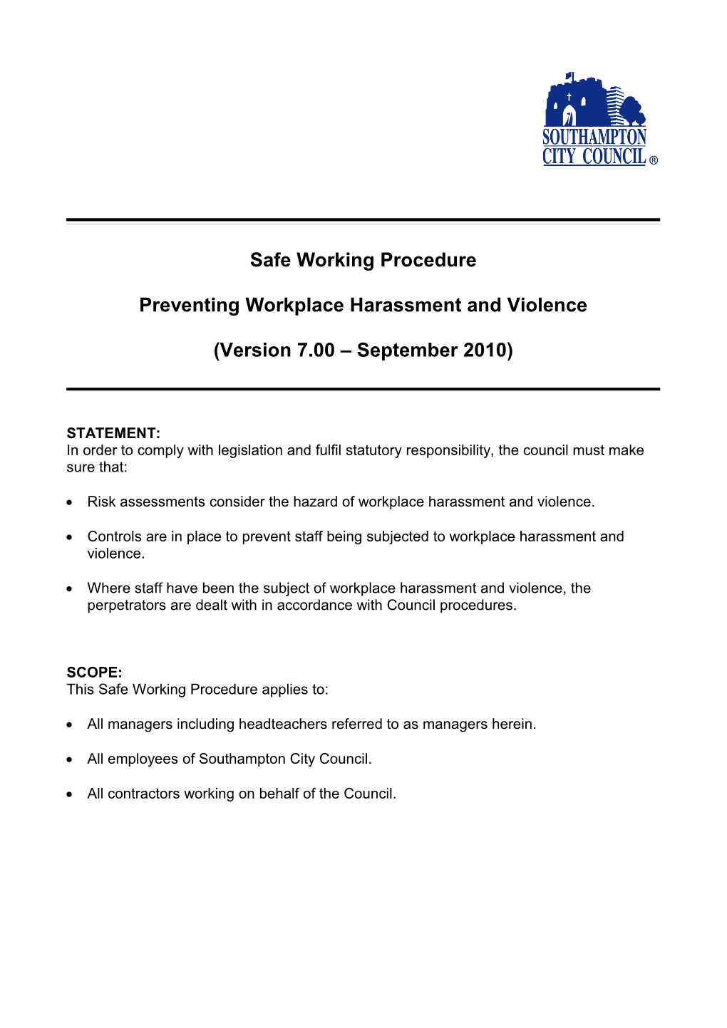 SWP - Preventing Workplace Harassment & Violence