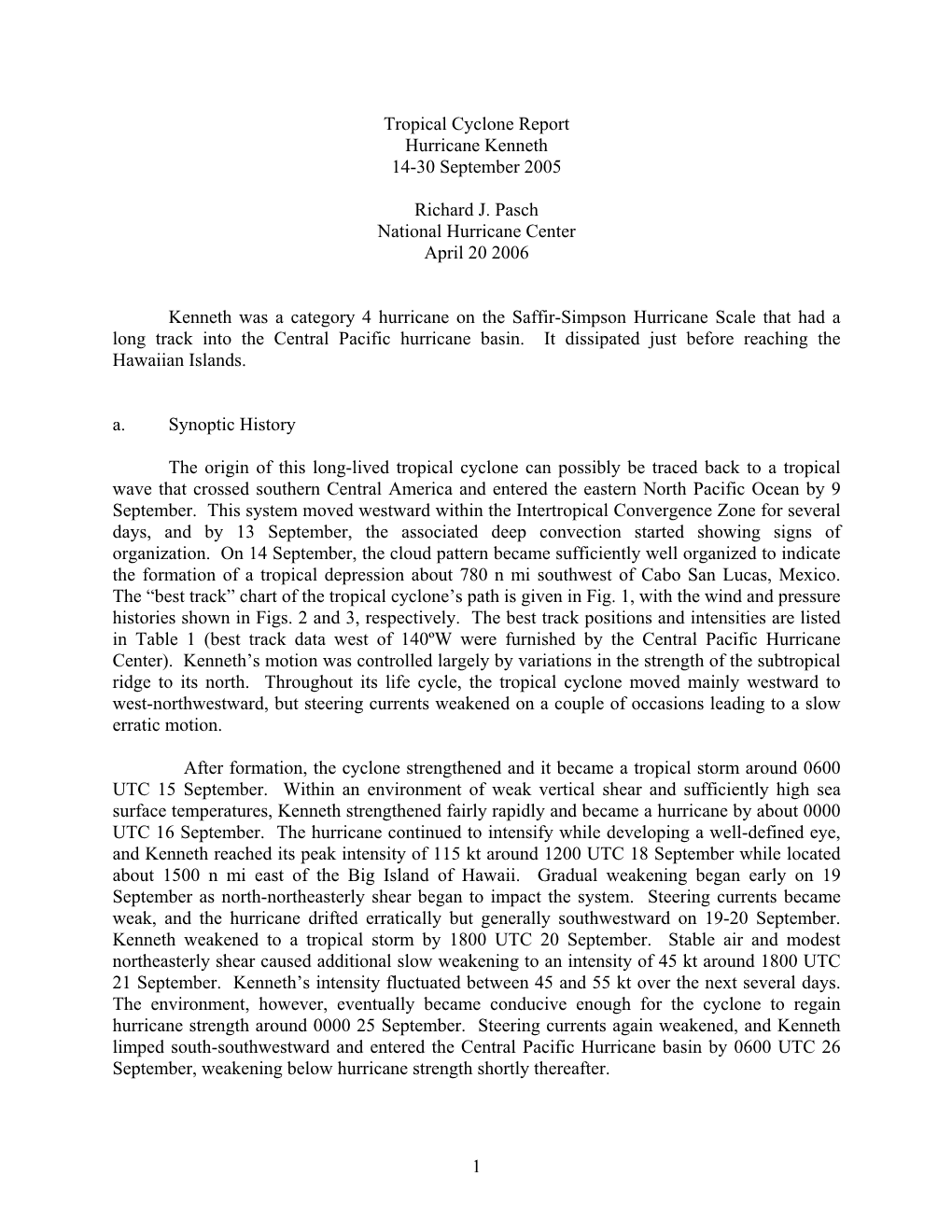 Tropical Cyclone Report Hurricane Kenneth 14-30 September 2005