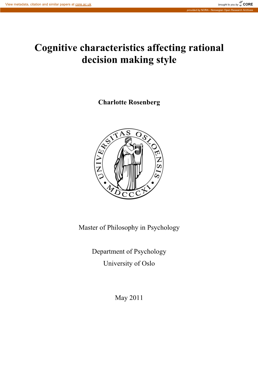 Cognitive Characteristics Affecting Rational Decision Making Style